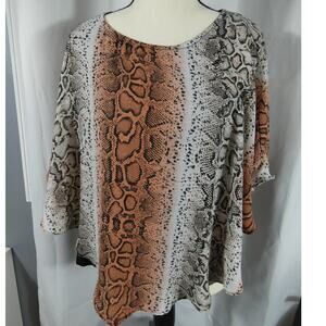 I. N. Studio Petite Snake Print Poncho PXL Orange White